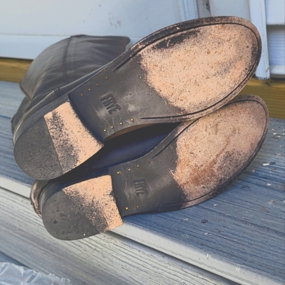 Frye Knee High Leather Back Zip Distressed Riding Boot - Picture 11 of 14